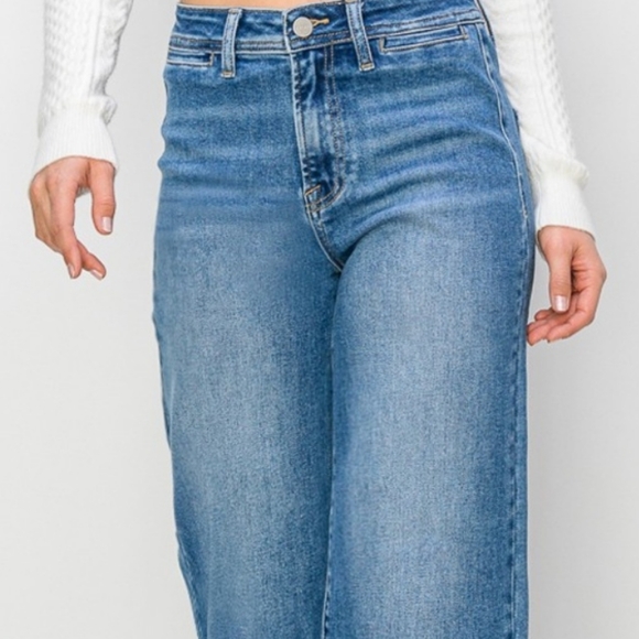 RISEN Wide Leg Flare Bell Bottom High-Rise Waist Jeans Retro Classic Denim Pants - Picture 8 of 12